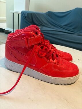 Red High-Top Men's Sneakers with Strap
